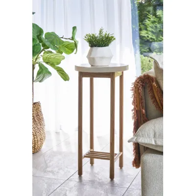 Modern Wood White Round Top Side Lamp Table with Lower Rack