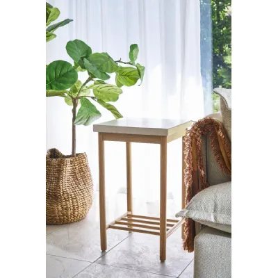 Modern Wood White Square Top Side Lamp Table with Lower Rack