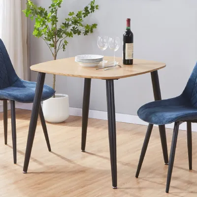 Light Oak Square Top Small Dining Table Black Metal Legs