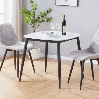 White Marble Effect Square Small Dining Table Tapered Legs