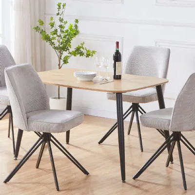 Light Oak Effect Rectangular Dining Table Black Metal Legs