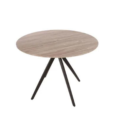 Grey Oak Effect Top Round Dining Table Pedestal Black Legs