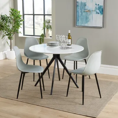 White Marble Effect Top Round Dining Table Pedestal Legs