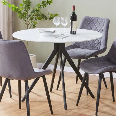 White Marble Effect Top Round Dining Table Pedestal Legs
