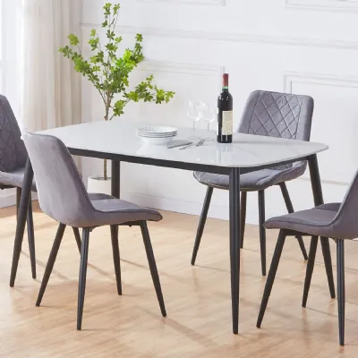 White Marble Effect 140cm Dining Table Black Metal Legs
