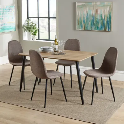 Aged Oak Effect Top 120cm Dining Table Set 4 Chairs