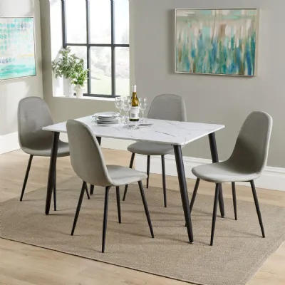 White Marble Effect Top 120cm Dining Table Set 4 Chairs