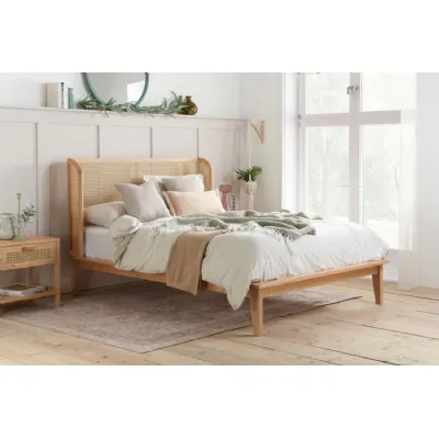 Oak 5ft King Size Bed Rattan Wingback Headboard