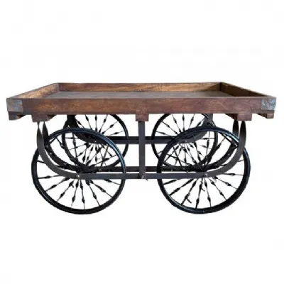 Industrial Metal and Wood Cart with Vintage Black Wheel Base