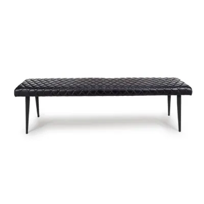 Black Leather 160cm Large Dining Bench Black Metal Legs