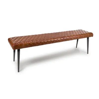 Tan Brown Leather 160cm Large Dining Bench Black Metal Legs