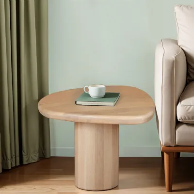 Light Mango Wood Large Side Table Fluted Base