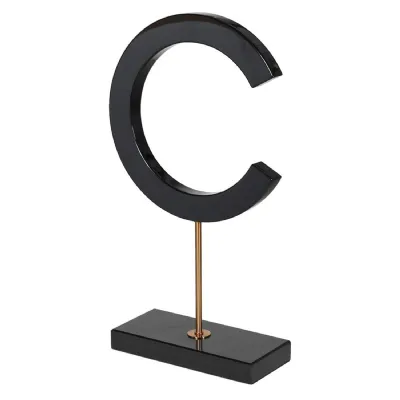 Glossy Black Marble 'C' On Stand