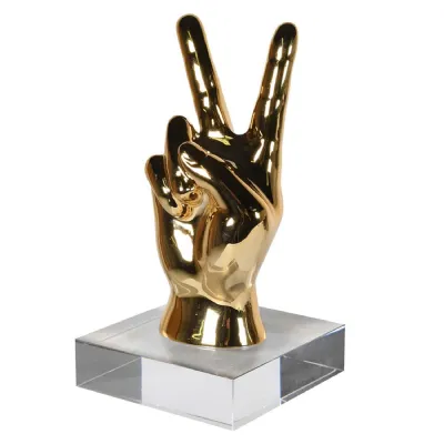 Peace Hand Sculpture On Crystal Base