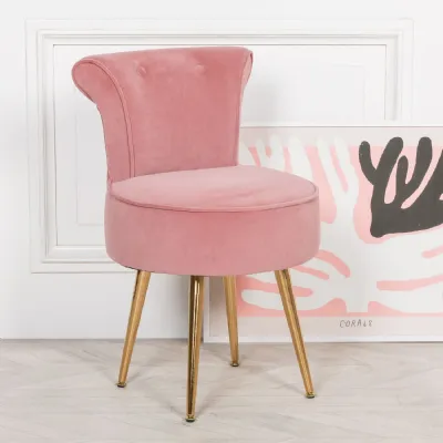 Pink Velvet Stool Bedroom Chair with Gold Plated Legs