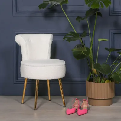 White Fabric Stool Bedroom Chair with Gold Plated Legs