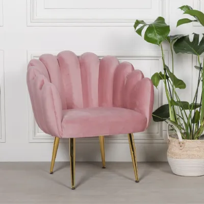 Pink Fabric Scalloped Bedroom Chair with Art Deco Gold Legs