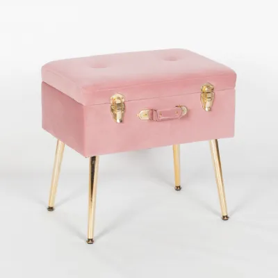 Pink Suitcase Stool with Gold Legs