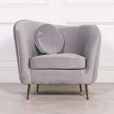 Grey Velvet Armchair with Cushion