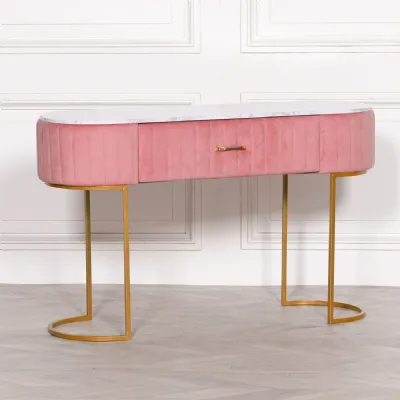 Pink Ribbed Velvet Dressing Table with Marble Effect Top
