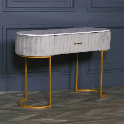 Grey Ribbed Velvet Dressing Table with Marble Effect Top