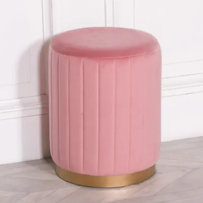 Pink Velvet Round Stool