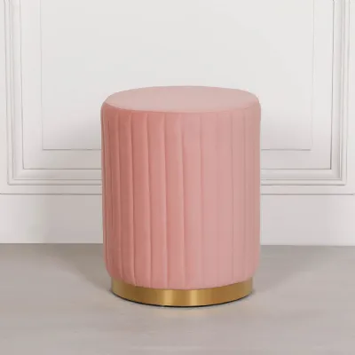 Pink Velvet Round Stool
