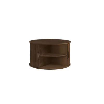 Axel Round Fluted Coffee Table With Storage Walnut