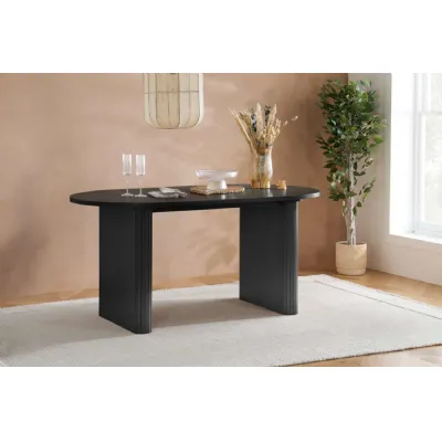 Black Wood 160cm Large Oval Dining Table with Fluted Legs