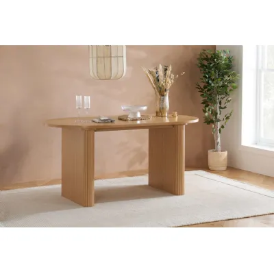 Oak Effect Wood Large 160cm Oval Dining Table Fluted Legs