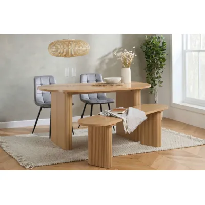 Natural Effect Wood Oval Dining Set with 2 Chairs and Bench