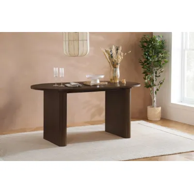 Walnut Effect Wood Large 160cm Oval Dining Table Fluted Legs