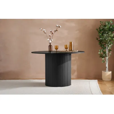 Black Wood 120cm Round Dining Table Fluted Base