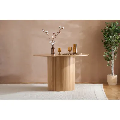 Brown Oak 120cm Round Dining Table Fluted Base