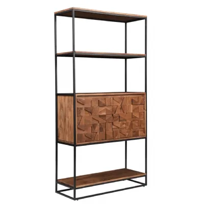 Natural Wood 2 Door 3 Shelves Tall Bookcase