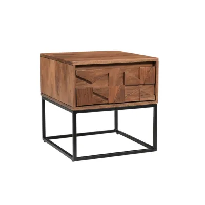 Natural Wood Block Design 1 Drawer End Table
