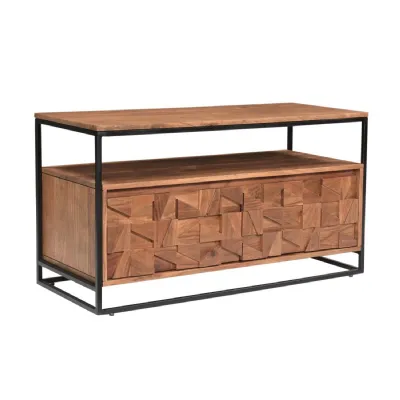 Natural Wood 2 Door Block Design TV Entertainment Media Unit