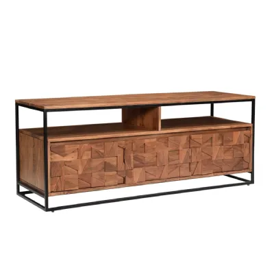 Natural Wood Block Design Large TV Entertainment Media Unit