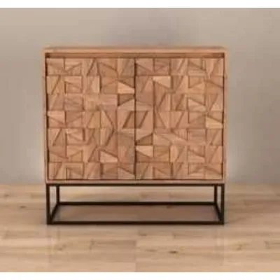 Natural Wood Block Design Small 2 Door Sideboard