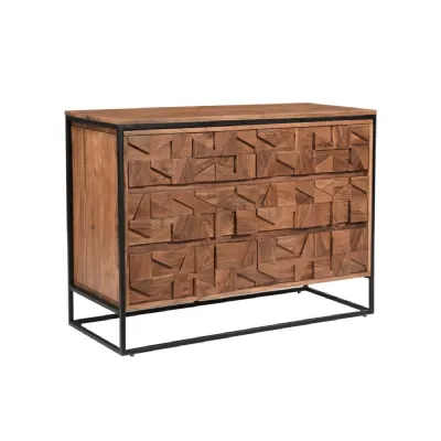 Natural Wood Block Designed Chest of 6 Drawers