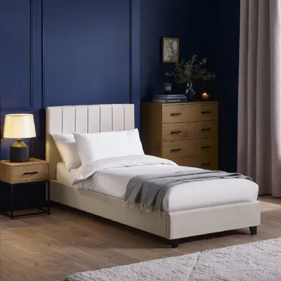 Aylen Oatmeal Linen Upholstered 90cm Single Bed Frame