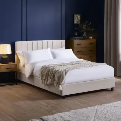 Aylen Oatmeal Linen Upholstered 120cm Small Double Bed Frame