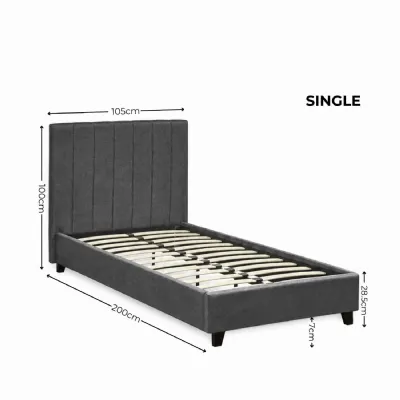 Aylen Dark Grey Faux Linen Upholstered 90cm Single Bed Frame