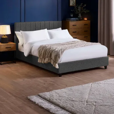 Aylen Dark Grey Faux Linen Upholstered 135cm Double Bed Frame