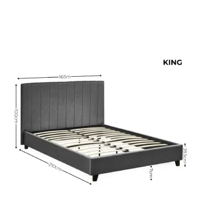 Aylen Dark Grey Faux Linen Upholstered 150cm King Size Bed Frame