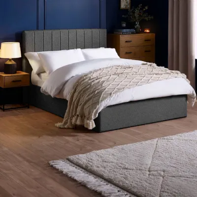 Aylen Dark Grey Faux Linen Upholstered 135cm Double Ottoman Storage Bed Frame