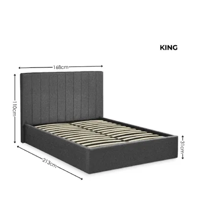 Aylen Dark Grey Faux Linen Upholstered 150cm King Size Ottoman Storage Bed Frame
