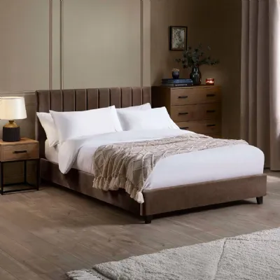 Aylen Chocolate Brown Velvet Upholstered 135cm Double Bed Frame