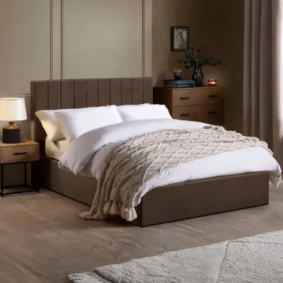 Aylen Chocolate Brown Velvet Upholstered 135cm Double Ottoman Storage Bed Frame
