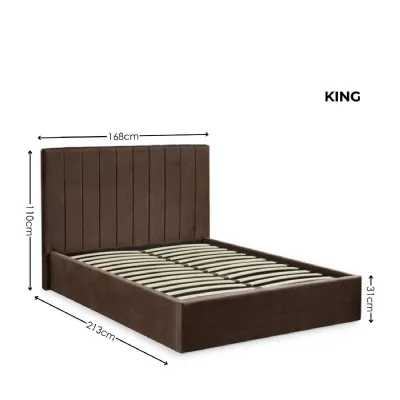 Aylen Chocolate Brown Velvet Upholstered 150cm King Size Ottoman Storage Bed Frame